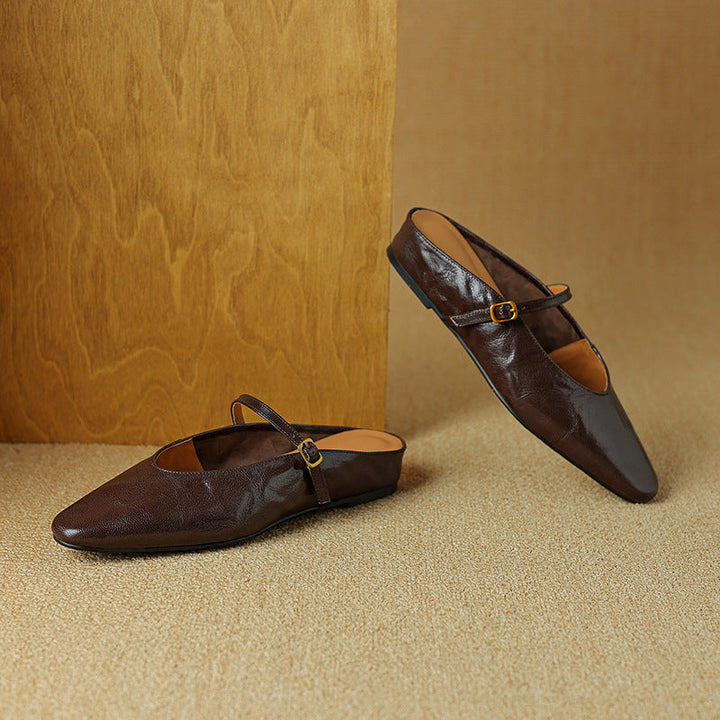 Simone | Strap Leather Flat Mules