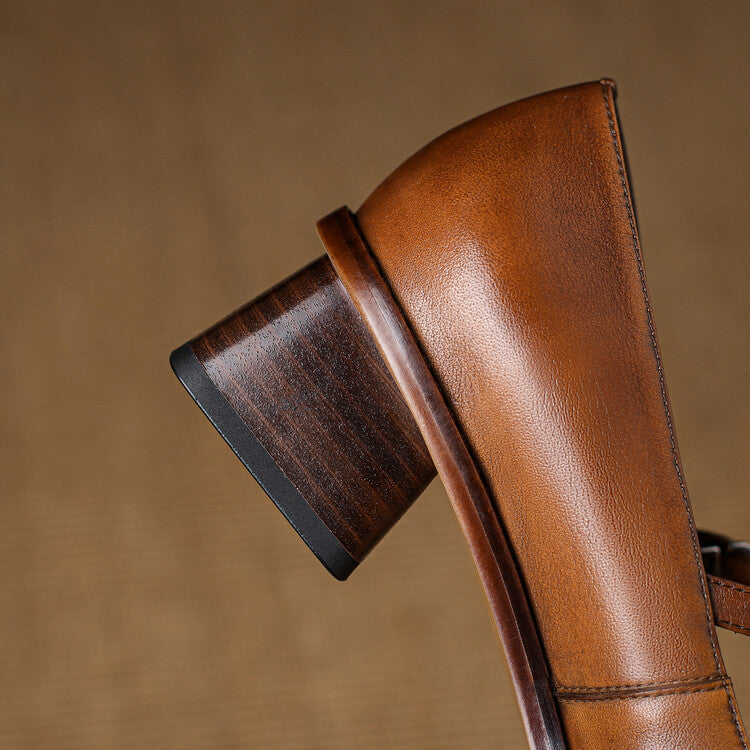 Antoinette square-toe leather Mary-Jane heels, full pair view