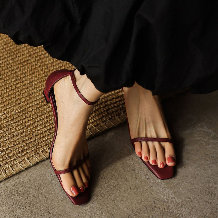 Loraine sandal heels, close-up of square open toe