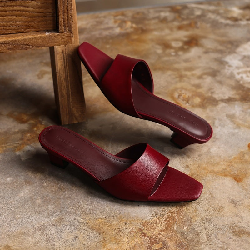 Nadine mules, front view in Deep Merlot