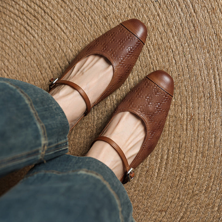 Soft Sand leather heeled mule, side view of 2-inch block heel