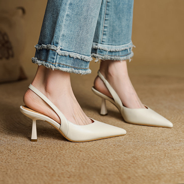Lucinda | Pointed Leather Slingback Heels