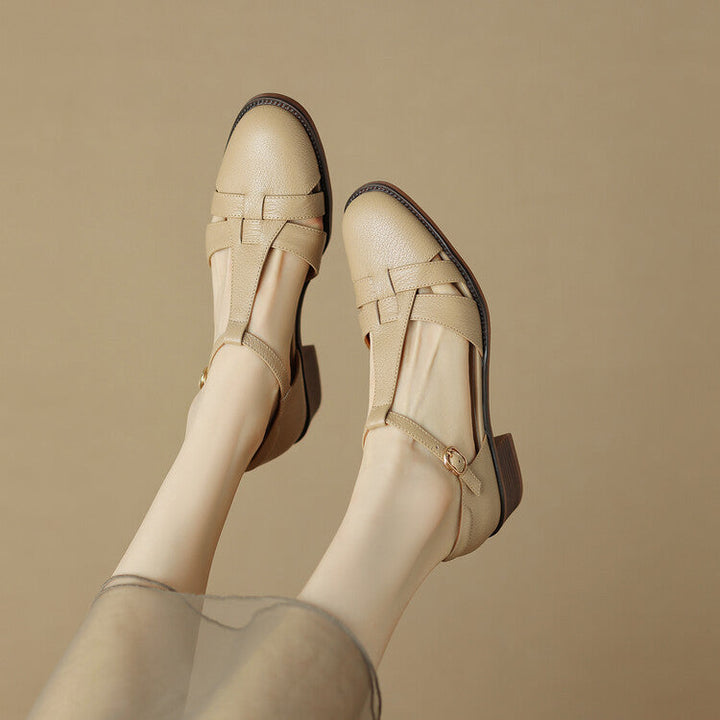 Geraldine | Cutwork Leather T-Bar Heels