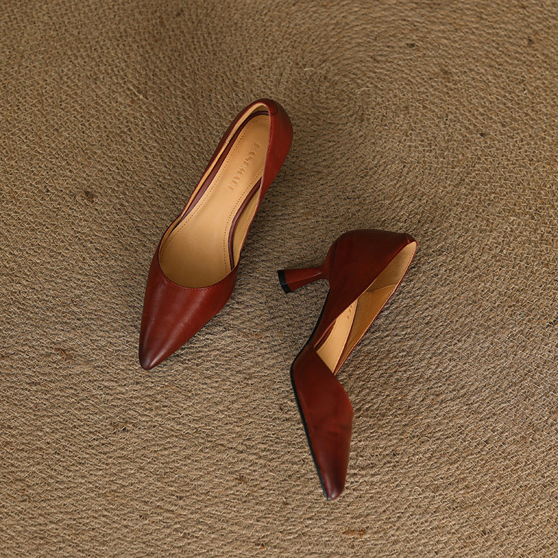Gretchen | Pointed Leather Mid-Heel Pumps