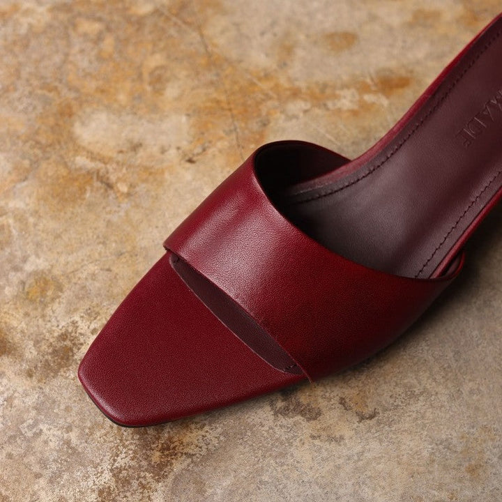 Nadine | Square-Toe Leather Wedge Mules