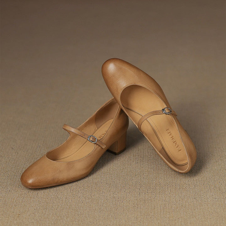 Leather block heel, angled heel view