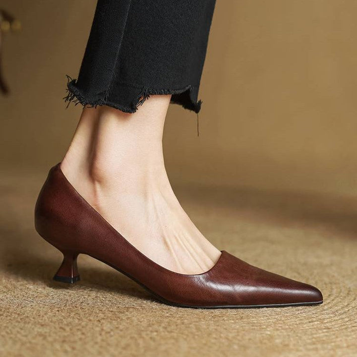 Eleanor | Pointed Leather Kitten Heels