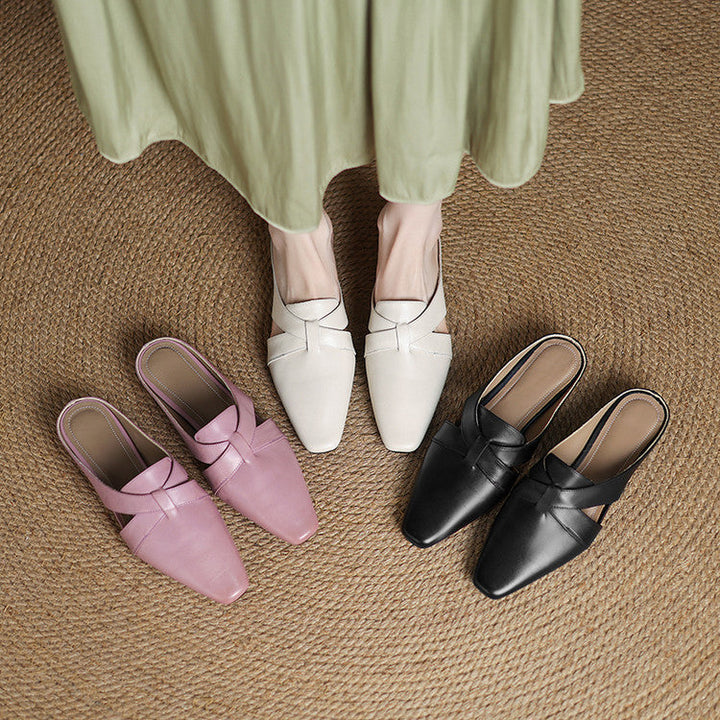 Carmen | Cross-Strap Leather Heeled Mules