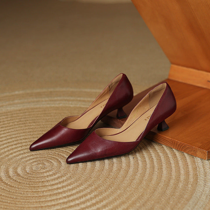 Vivian | Pointed Leather Kitten Heels