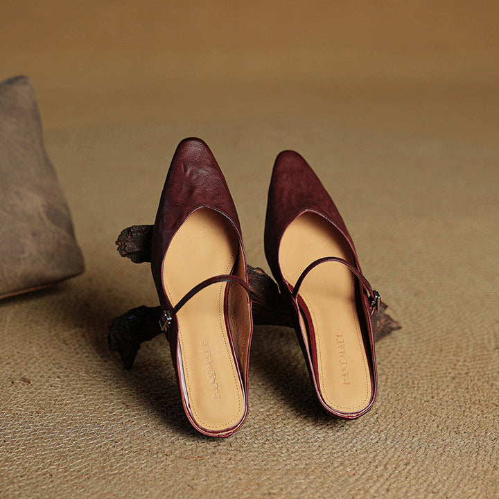 Rosalyn | Round-Toe Leather Flat Mules