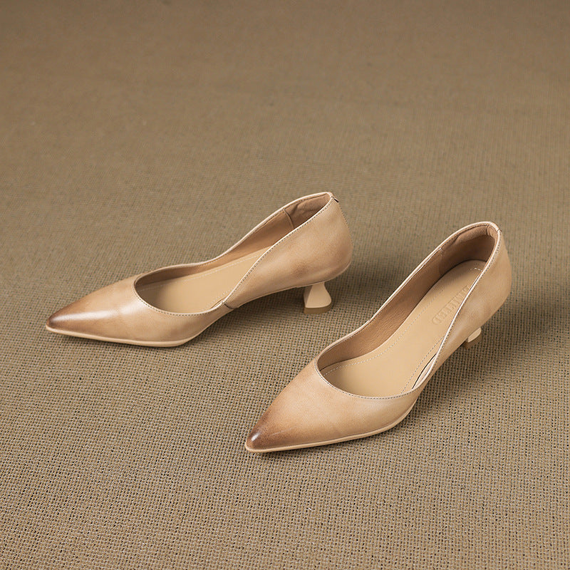 Leather kitten heels styled with tailored trousers