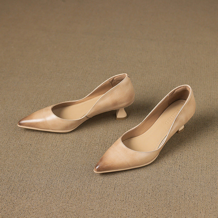 Leather kitten heels styled with tailored trousers