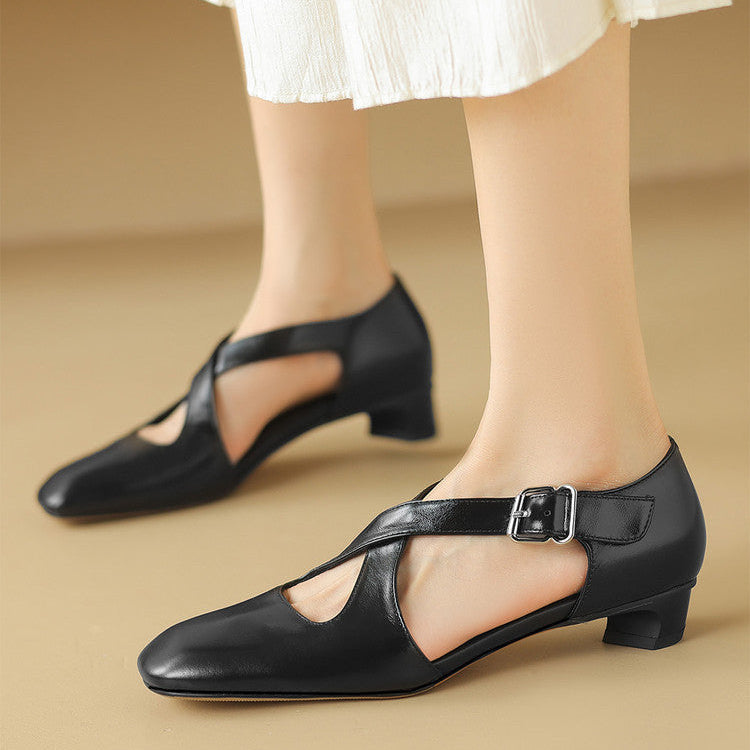 Ramona | Cross-Strap Leather d'Orsay Heels