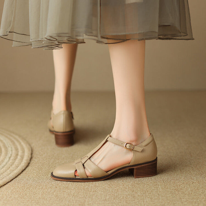 Geraldine | Cutwork Leather T-Bar Heels