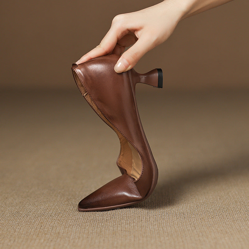 Adeline | Pointed Leather Kitten Heels
