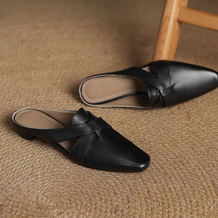 Carmen | Cross-Strap Leather Heeled Mules