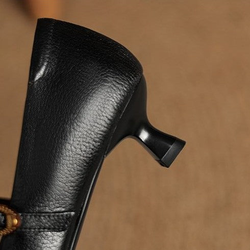 Rosalie | Pointed Leather Mary-Jane Kitten Heels