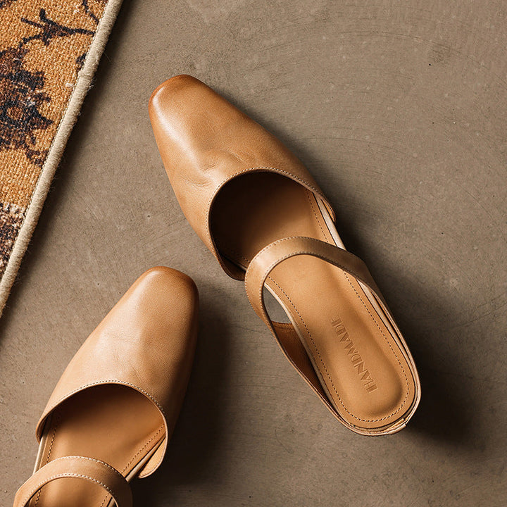 Margaret | Square-Toe Leather Wedge Mules