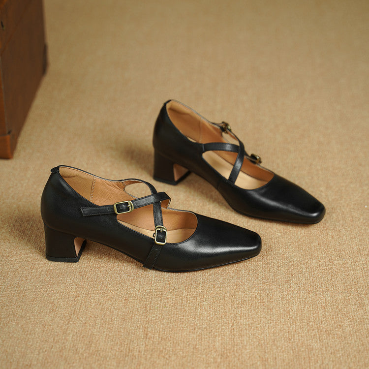 Deborah | Cross-Strap Leather Mary-Jane Heels