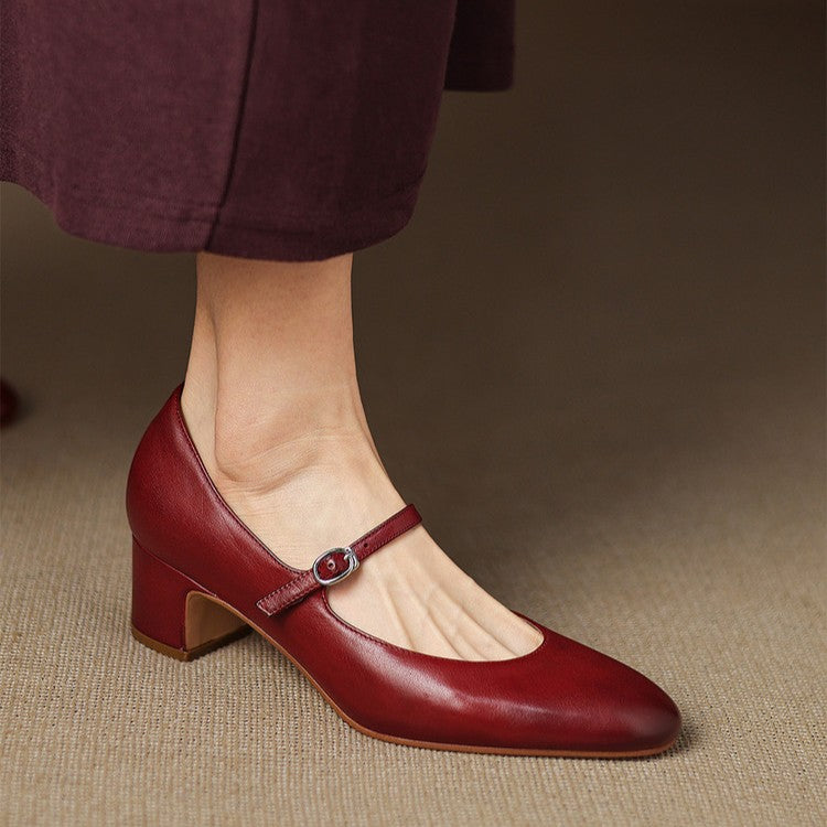 Theodora | Strap Leather Block Heels