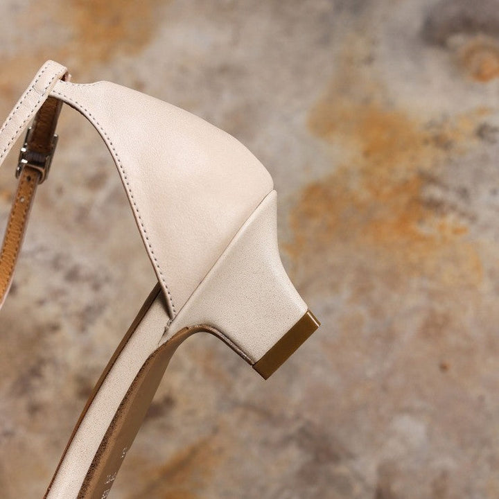 Loraine | Square-Toe Leather Ankle-Strap Sandal Heels