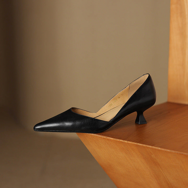 Vivian | Pointed Leather Kitten Heels