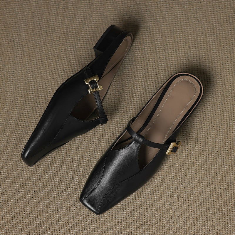 Lydia | Square-Toe Leather Heeled Mules