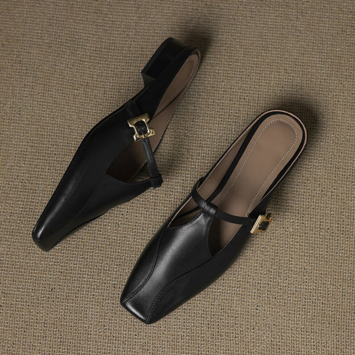 Lydia | Square-Toe Leather Heeled Mules