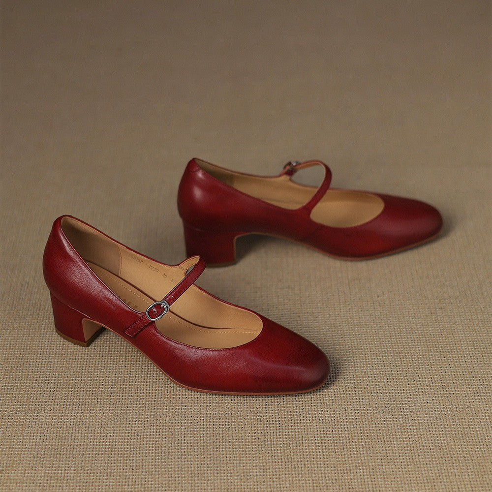 Theodora | Strap Leather Block Heels