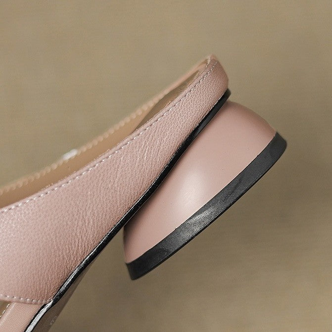 Penelope | Bow T-Bar Leather Heeled Mules