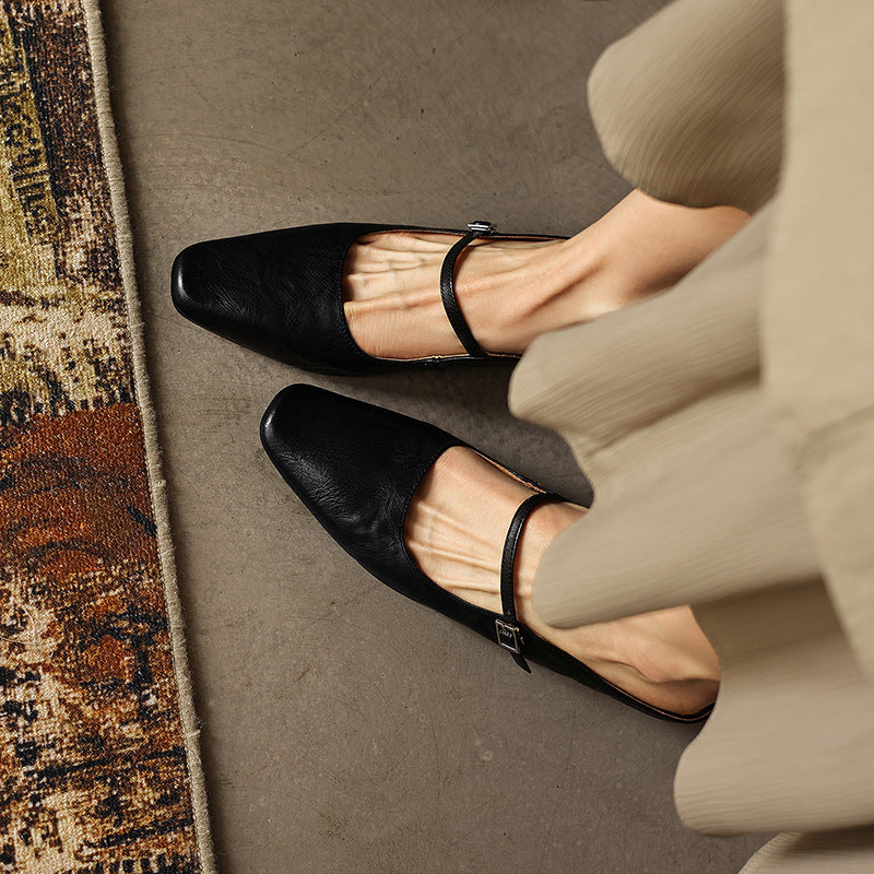 Camille | Square-Toe Leather Heeled Mules