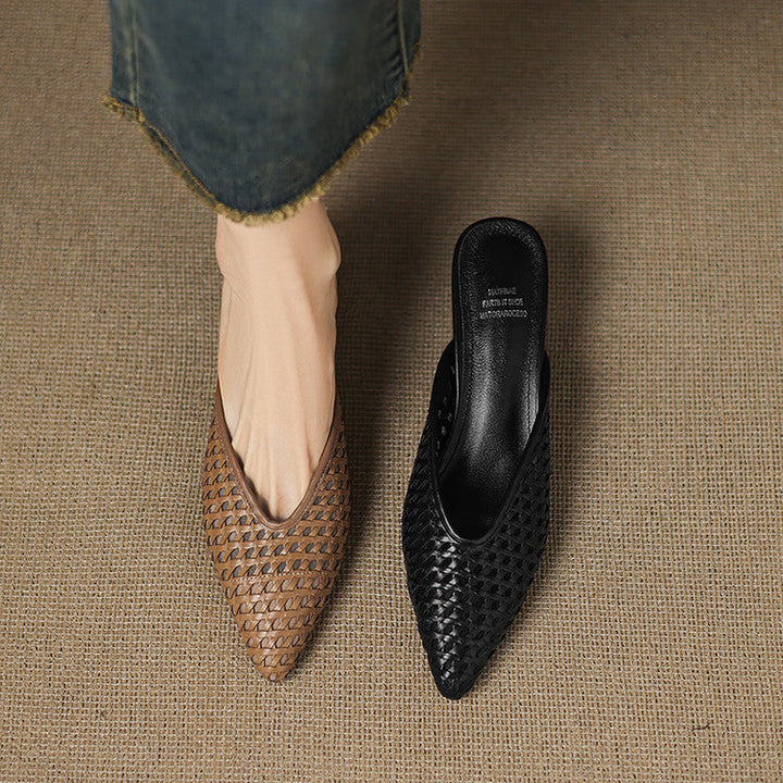 Priscilla | Woven Leather Heeled Mules