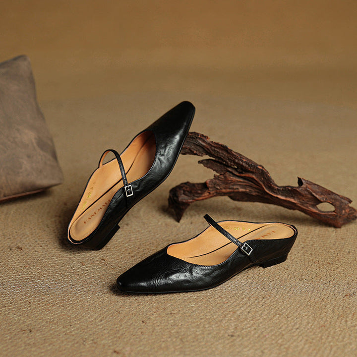 Rosalyn mules, front view in Onyx Black