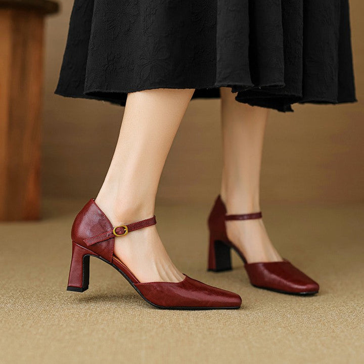 Charlene heels, close-up of structured square toe