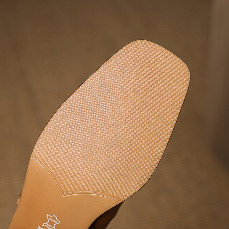 Women's square-toe leather Mary-Jane heels, front view