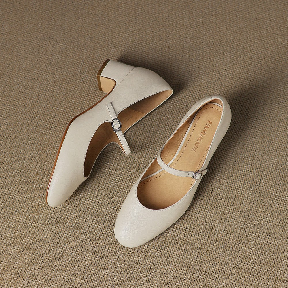 Theodora | Strap Leather Block Heels