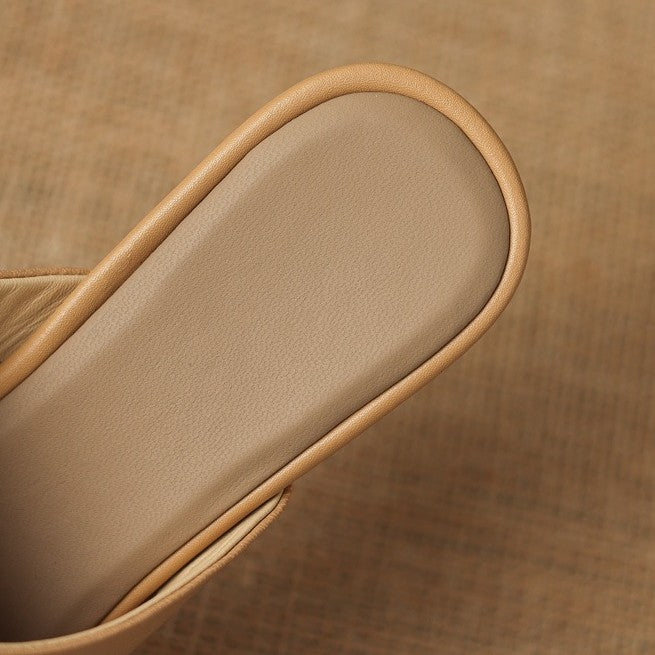 Gloria | Square-Toe Leather Wedge Mules