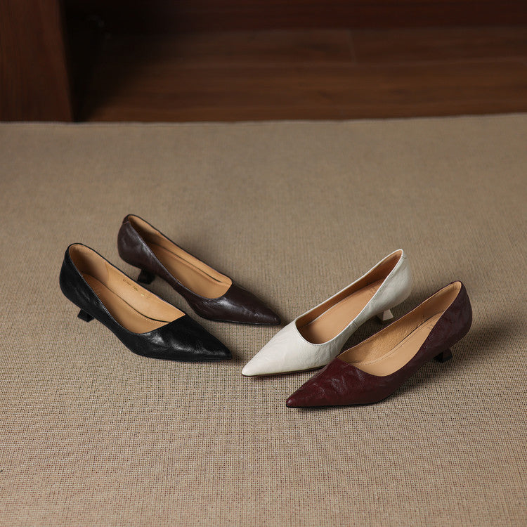 Marion | Pointed Leather Low Pumps