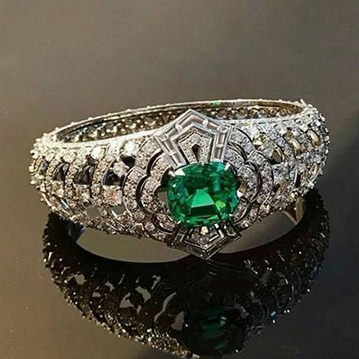 Esmeralda™ - White Gold Art Deco Ring with Emerald