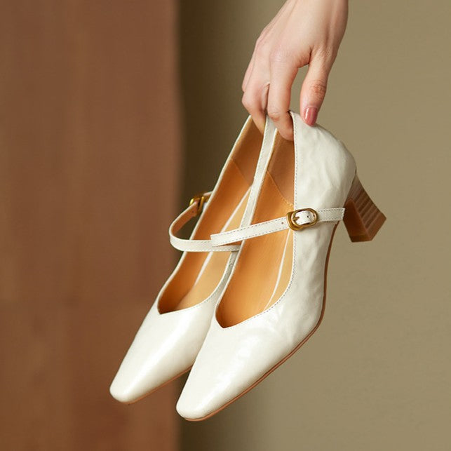 Patrice leather Mary-Jane block pumps, all four colors