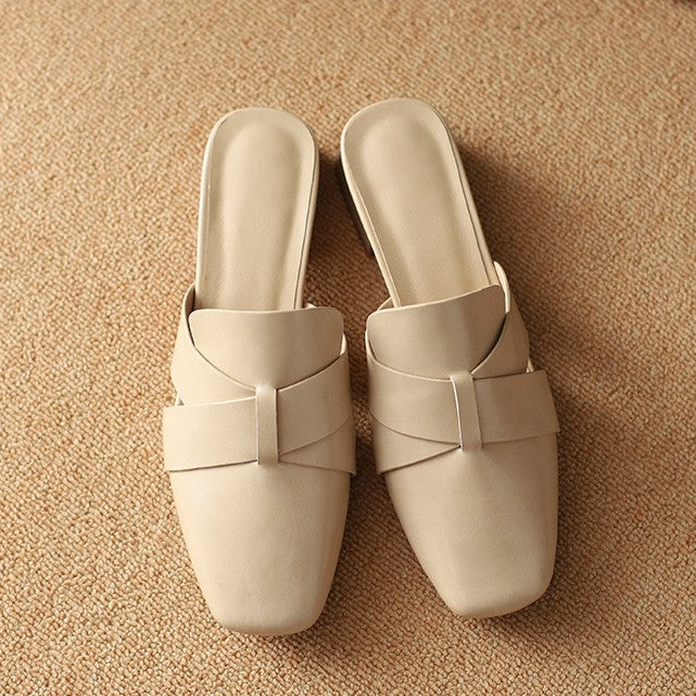 Vivienne | Square-Toe Cross-Strap Leather Mules