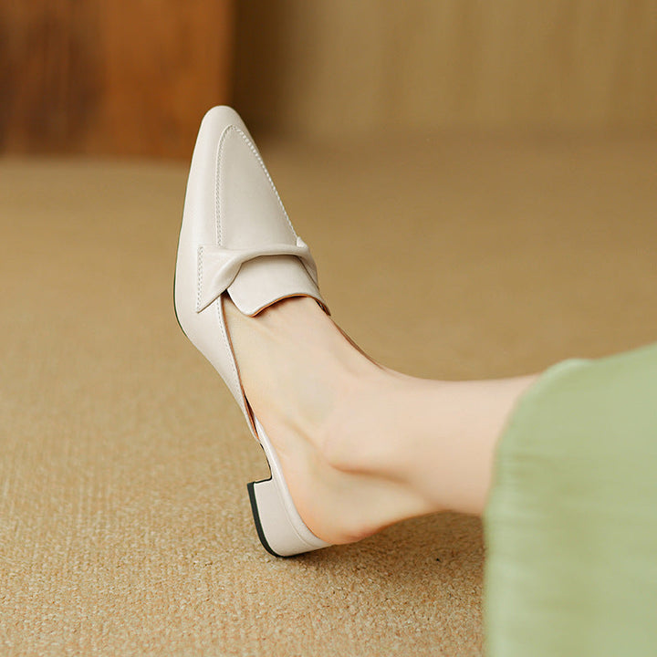 Women's pointed leather mules, front view