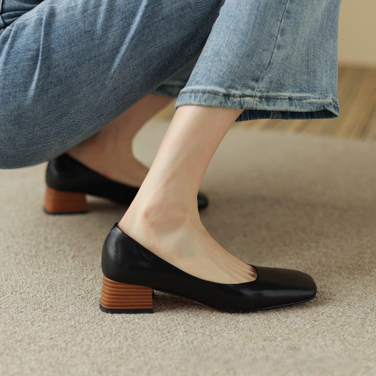 Frances square-toe leather low pumps, full pair view