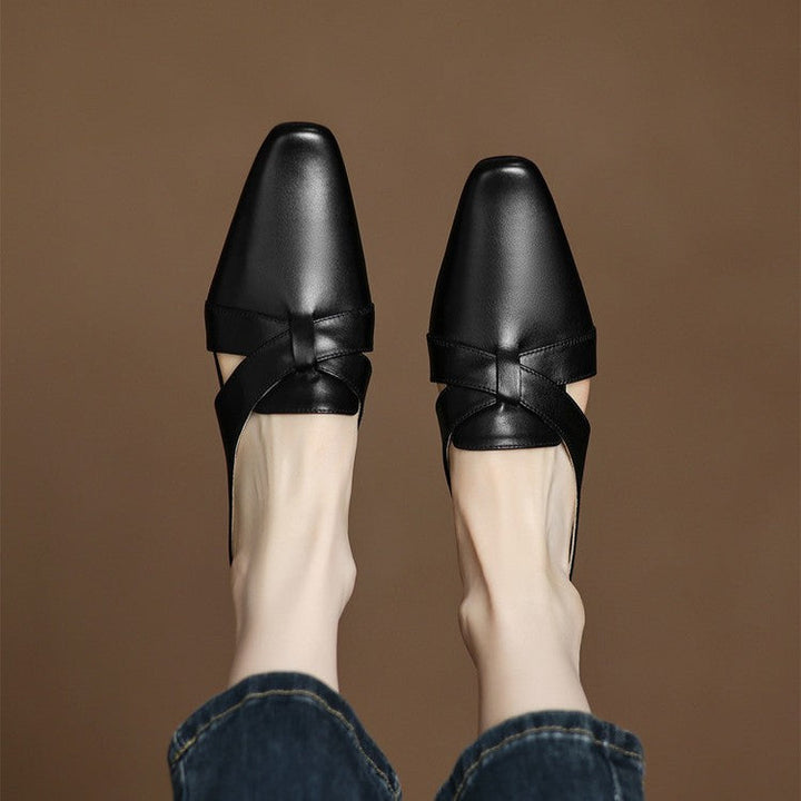 Carmen | Cross-Strap Leather Heeled Mules