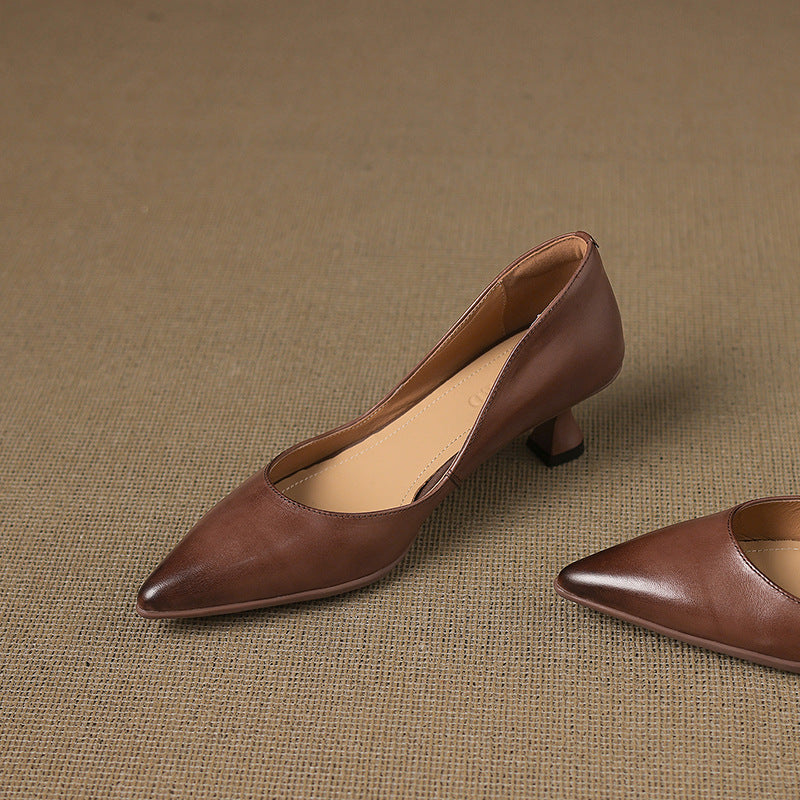 Adeline | Pointed Leather Kitten Heels