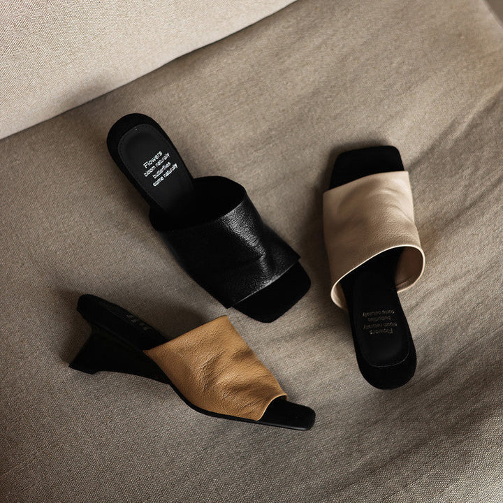 Sylvia | Wide-Strap Leather Heeled Sandal Mules