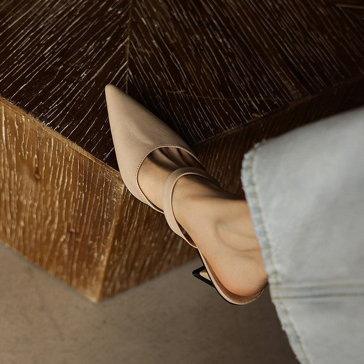 Close-up of sculpted heel on Sabine leather mules