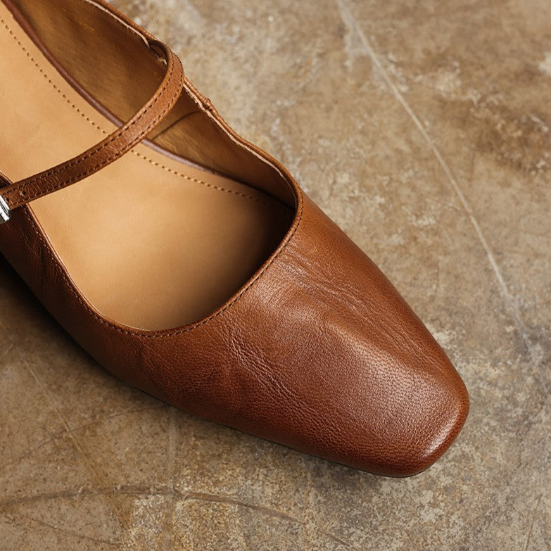 Camille | Square-Toe Leather Heeled Mules