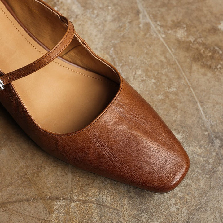 Camille | Square-Toe Leather Heeled Mules
