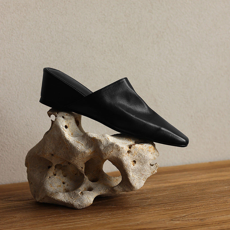 Genevieve | Square-Toe Leather Wedge Mules